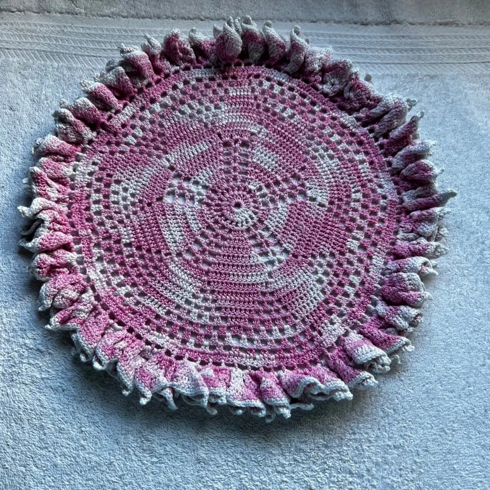 U13.5in Doily Set Pink Purple Gold Handmade Crochet Beaded